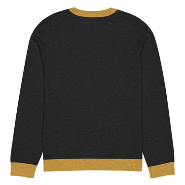 DGLOX Luxe-Knit crew neck sweater in black and gold. Premium Unisex Knit Sweatshirt with classic logo design, luxury casual streetwear pullover for fall and winter fashion. Made with High Quality Material