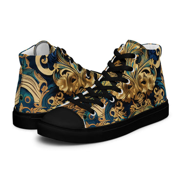 Women's Pure Royal Sneaker with ornate gold and black high-top design, 100% polyester canvas, EVA rubber outsole, stylish lace-up front. DGLOX