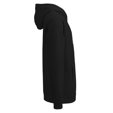 A black Under Armour hoodie with the Dglox logo and text graphic on the front. It features a hood, drawstrings, and a front pouch pocket. DGLOX
