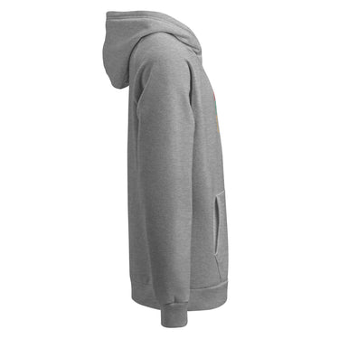 A Grey Under Armour hoodie with the Dglox logo and text graphic on the front. It features a hood, drawstrings, and a front pouch pocket. DGLOX