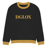 DGLOX Luxe-Knit crew neck sweater in black and gold. Premium Unisex Knit Sweatshirt with classic logo design, luxury casual streetwear pullover for fall and winter fashion. Made with High Quality Material DGLOX
