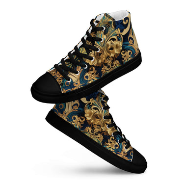 Men's Pure Royal Sneaker with baroque pattern, high-top design, polyester canvas, black faux leather toe cap, stylish lace-up front. DGLOX