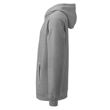 A Grey Under Armour hoodie with the Dglox logo and text graphic on the front. It features a hood, drawstrings, and a front pouch pocket. DGLOX