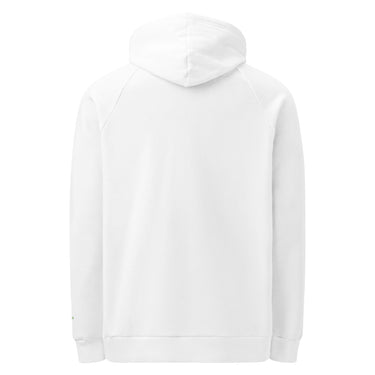 A White Dglox Under Armour hoodie with the Dglox logo and text graphic on the front. It features a hood, drawstrings, and a front pouch pocket.