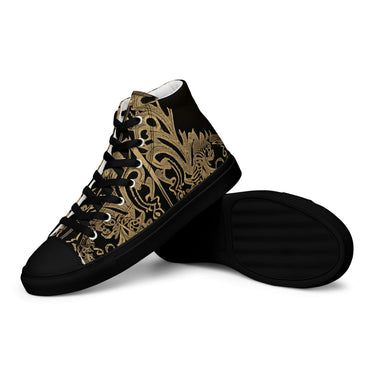 Men's Royal Print High Top Sneakers with Gold Pattern and Black Faux Leather Toe Cap