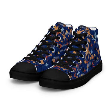 Stylish high top sneakers with a colorful star pattern, featuring faux leather toe cap and padded collar, perfect for fashion-conscious individuals.